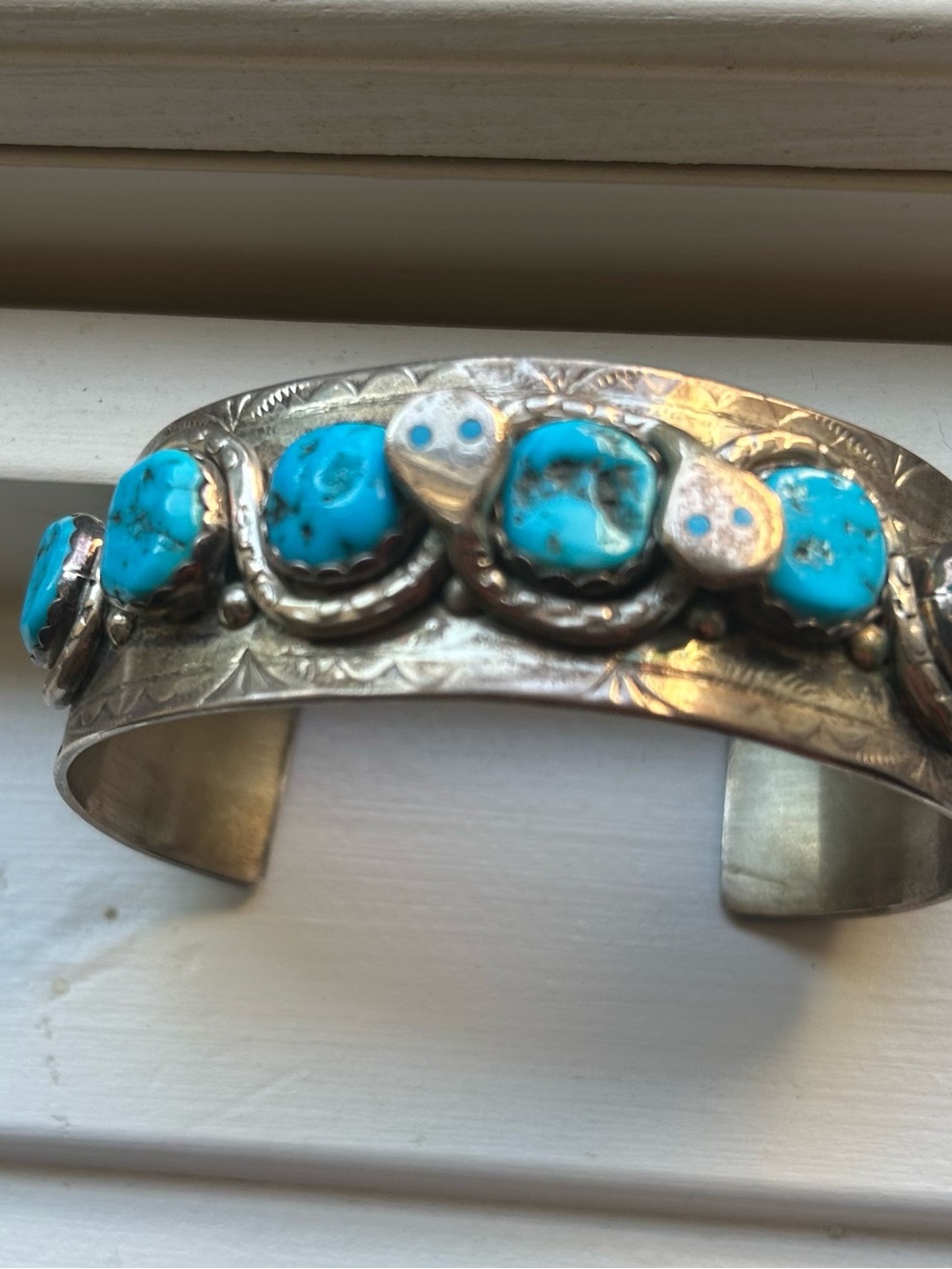 Effie C. Zuni Sterling Silver Turquoise Snake Cuff Bracelet
